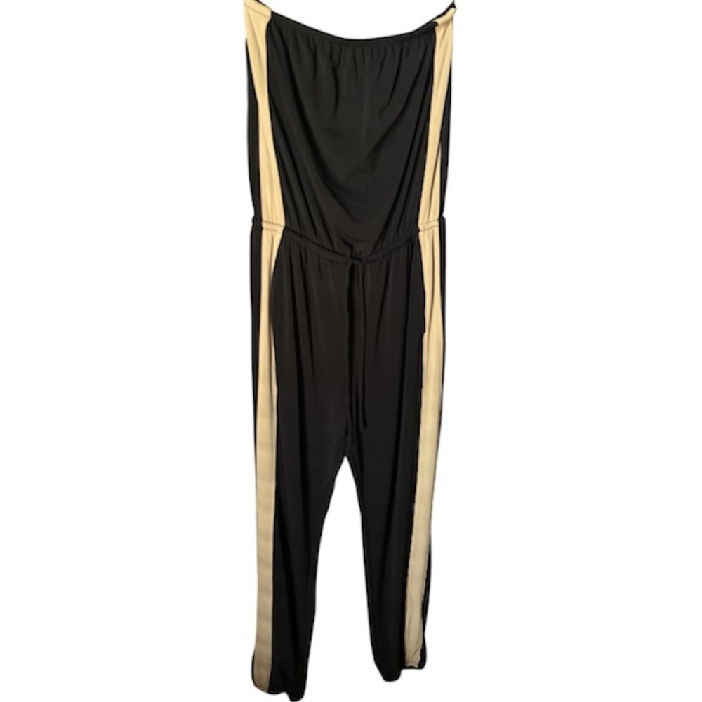 Express Strapless Black Jumpsuit with Cream Side Panels